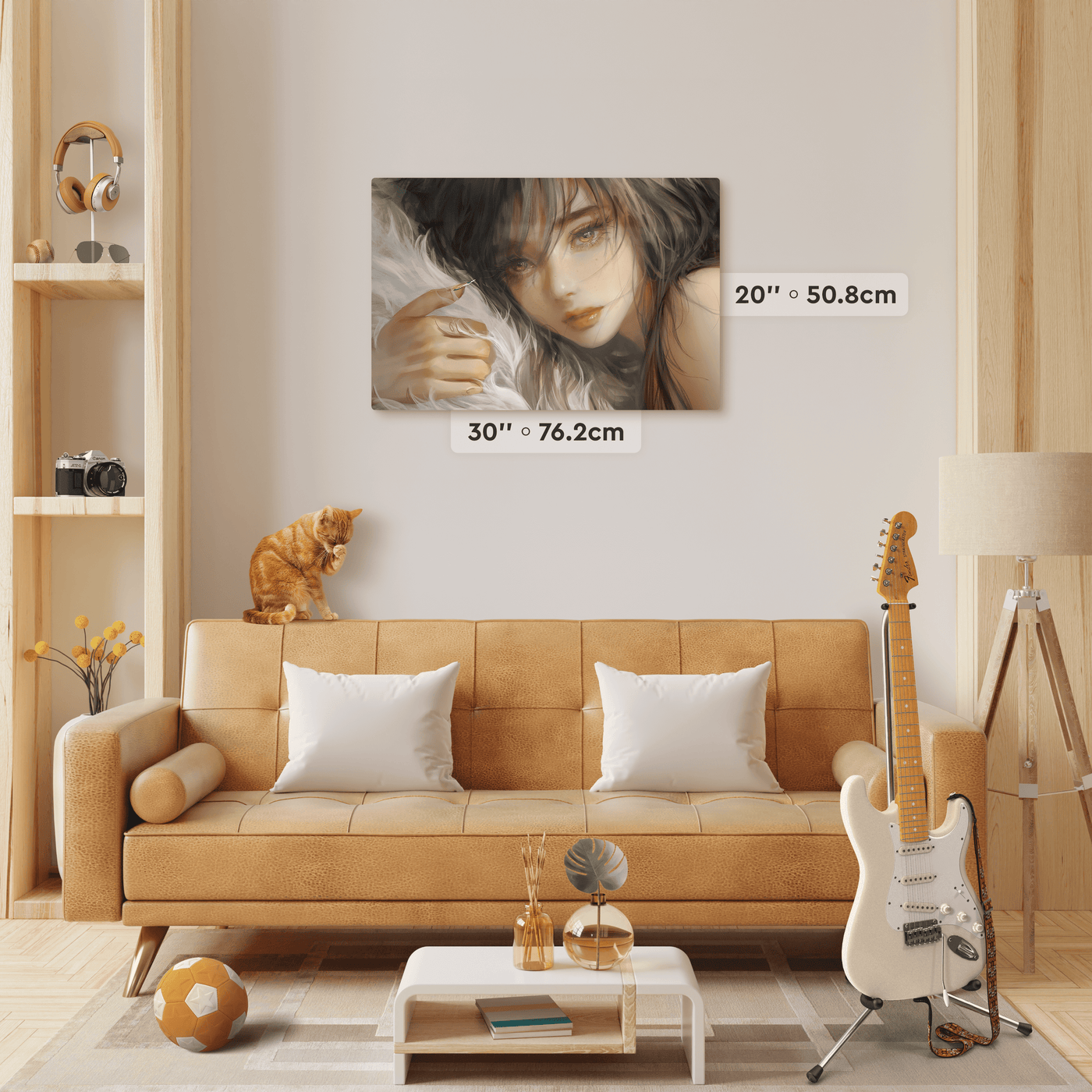 Large Custom Print on Metal 30''x20'' in size in living room interior.