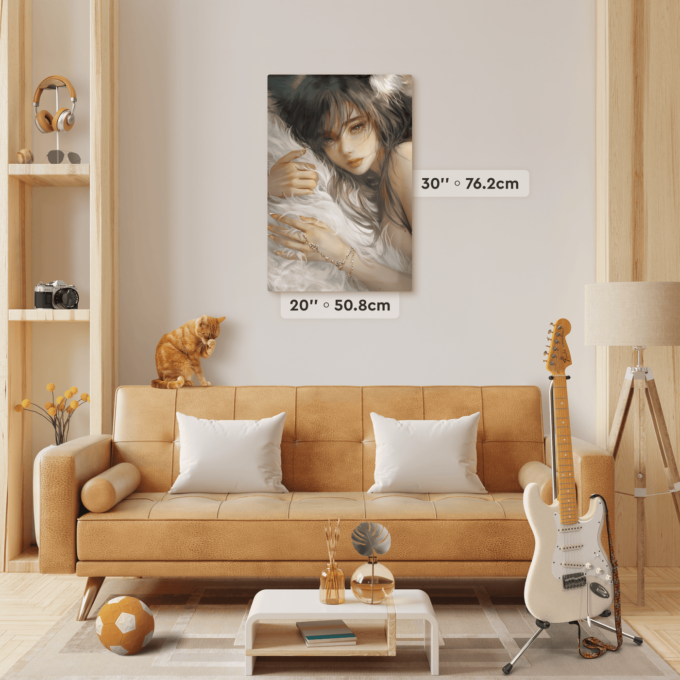Large Custom Print on Metal 20''x30'' in size in living room interior.