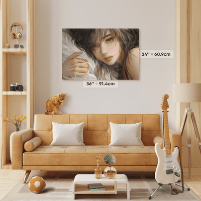 Large Custom Print on Metal 36''x24'' in size in living room interior.
