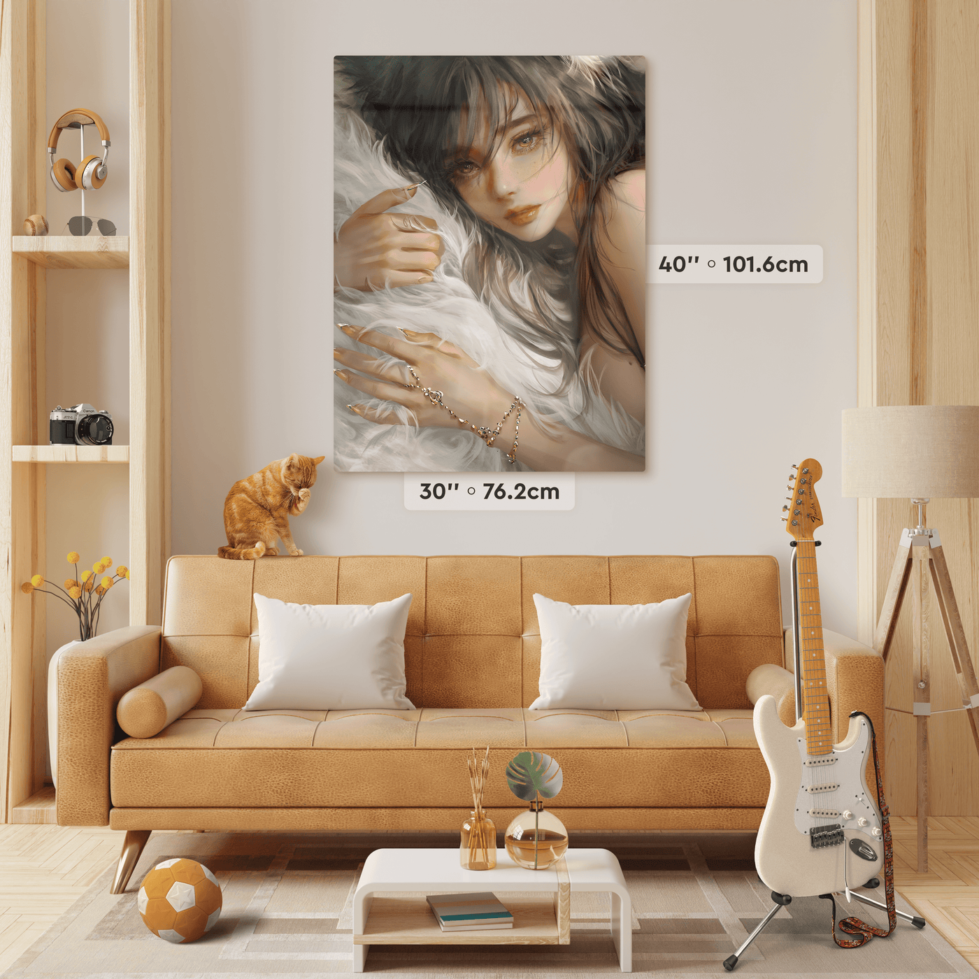 Large Custom Print on Metal 40''x30'' in size in living room interior.